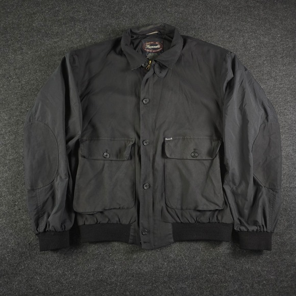 Faconnable Other - Vtg Faconnable Albert Goldberg Black Biswing Bomber Jacket Elbow Patches Men's L